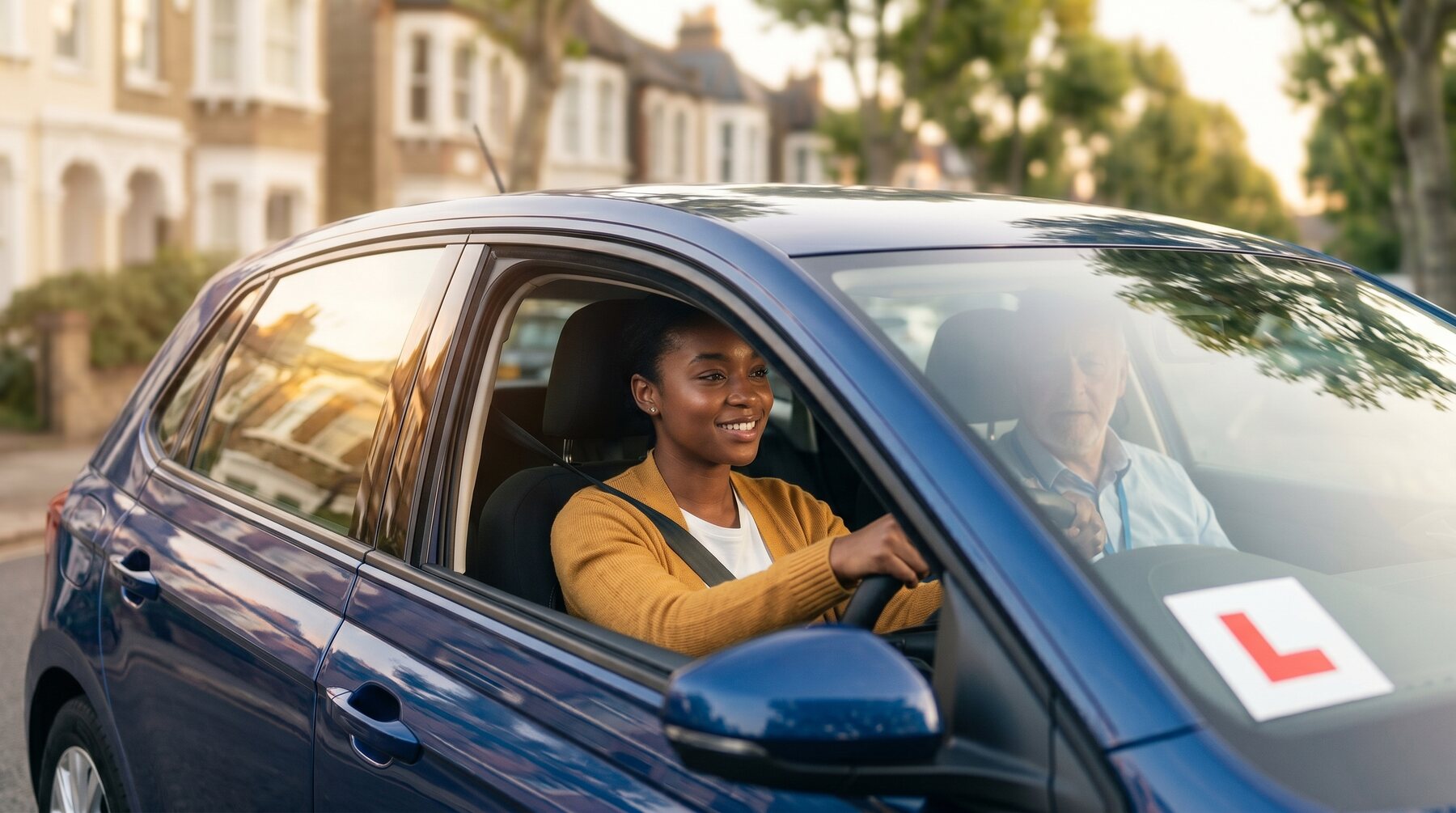 Learner driver behind the wheel during a lesson